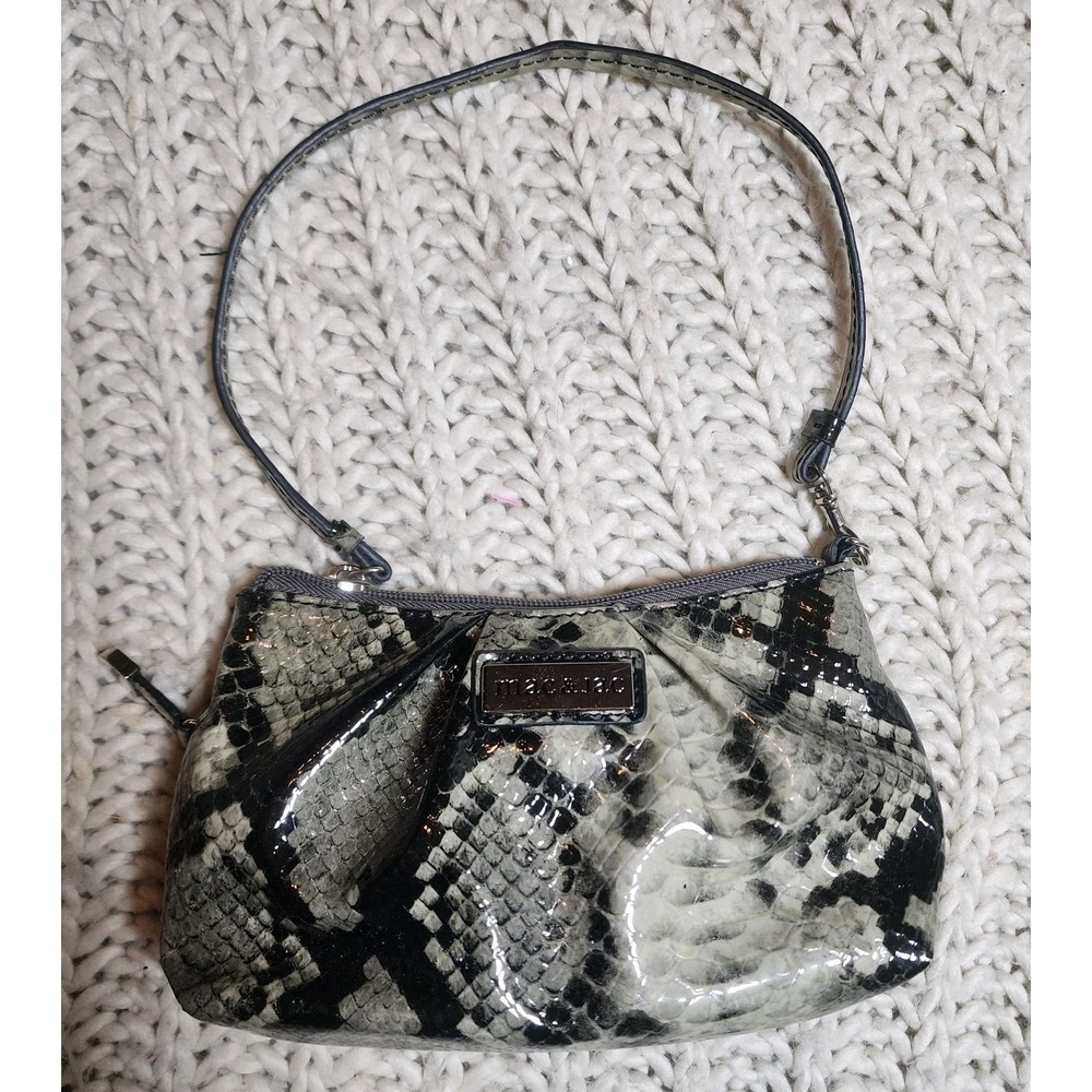 Mac & Jac Brown Snakeskin Faux Leather Mini Shoulder Bag Wristlet Zip, 7" X 4.5"